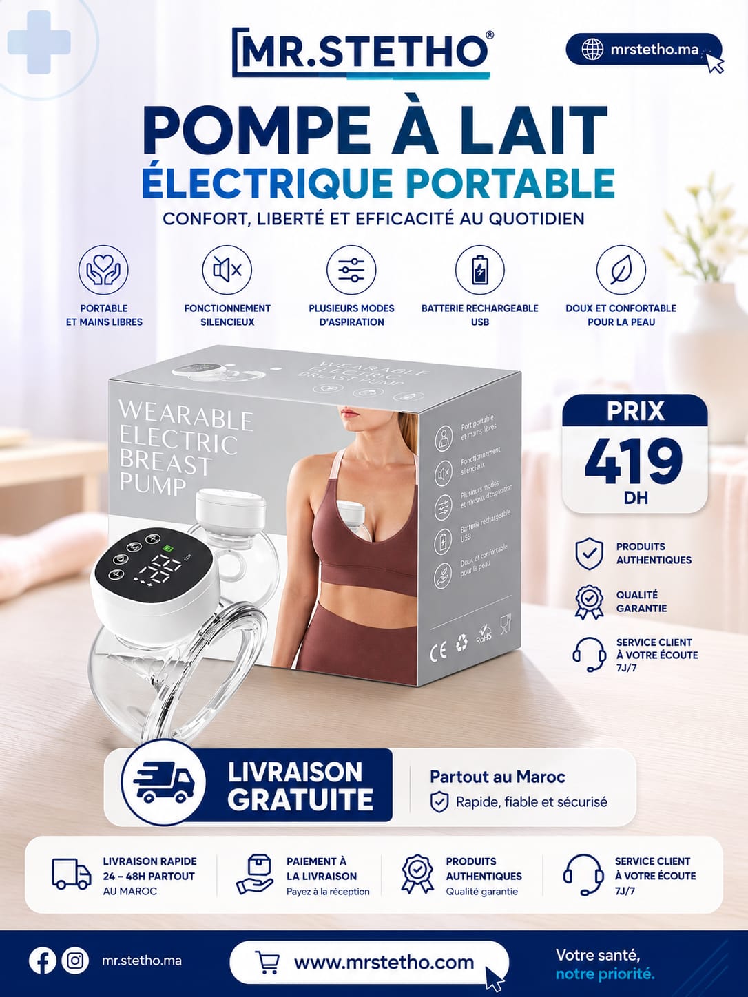 Tire-lait MY376  Électrique Portable Sans Fil – Wearable Breast Pump