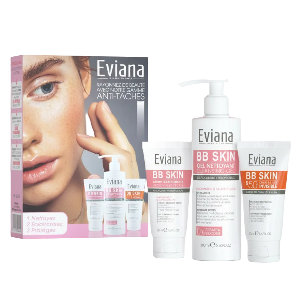 EVIANA – Creme Eclaircissant + Gel Nettoyant + Ecran Invisible PACK