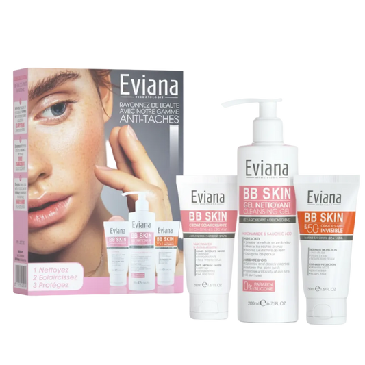 EVIANA – Creme Eclaircissant + Gel Nettoyant + Ecran Invisible PACK